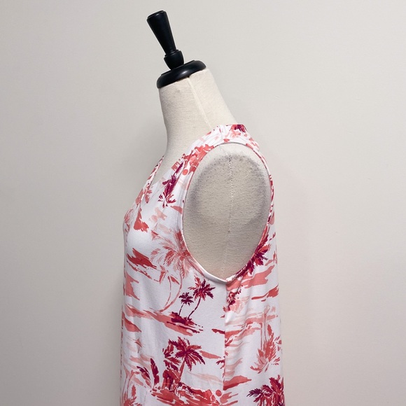 Cuddl Duds White Coral Beach Scape V Neck Sleeveless Midi Dress Large Palm Trees - Picture 5 of 11